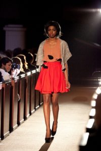 photo by pennywright white rabbit clothing line nashville fashion week, white rabbit orange skirt